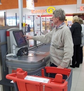 Self-service checkout in a supermarket